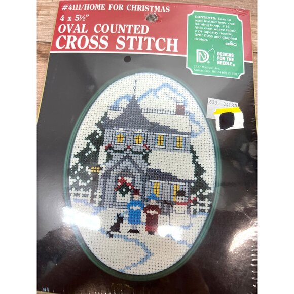 Counted Cross Stitch Kit "Home For Christmas" 4" x 5.5" With Hoop - Picture 2 of 4